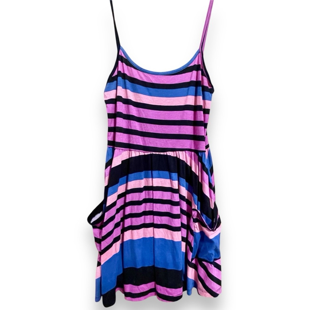 Delia’s Color Block Striped Skater Dress with Pockets | Pink Purple Blue Black